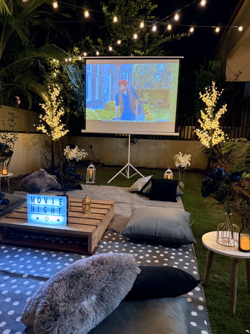 Outdoor movie night setup by Cupid Vow, Chandigarh